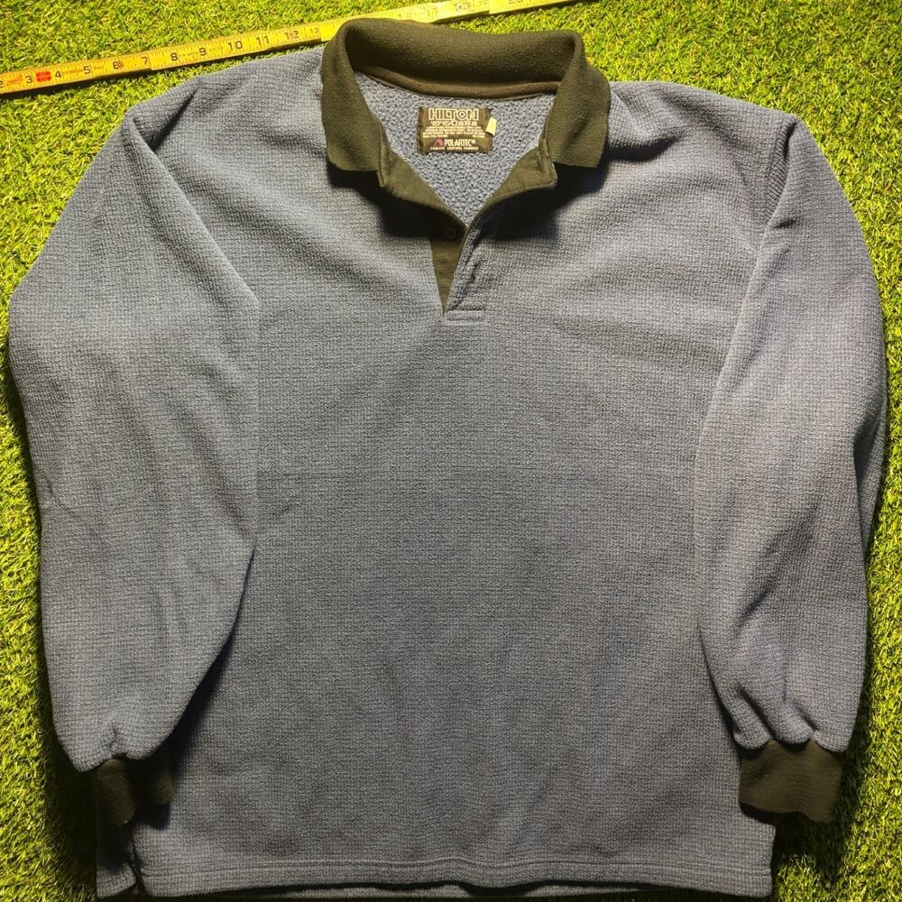Vintage Hilton Polartec Fleece Pullover Sweater Gray Olive Collar Men's L